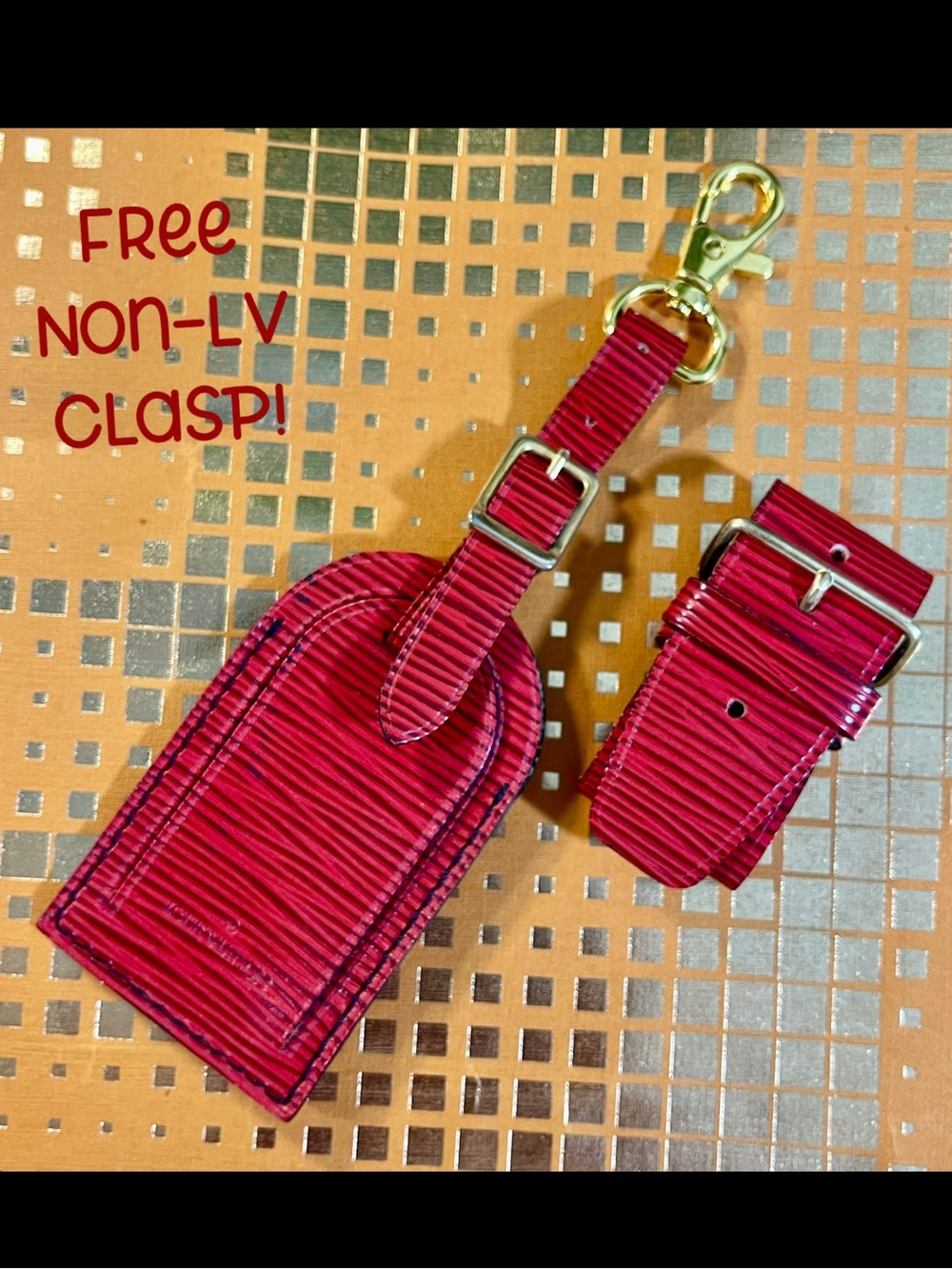 Louis Vuitton Rare Epi Red Luggage Tag & Poignet Set, Free non-LV clasp